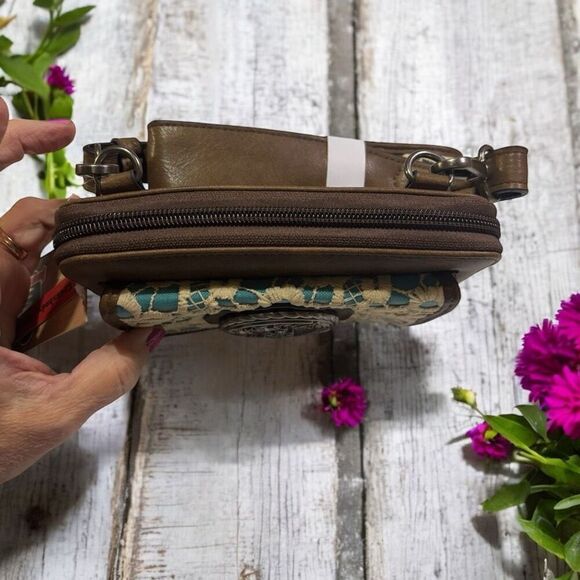 Justin Western Cactus Concho Turquoise Cream Lace Wallet Clutch Crossbody Bag - Picture 3 of 7